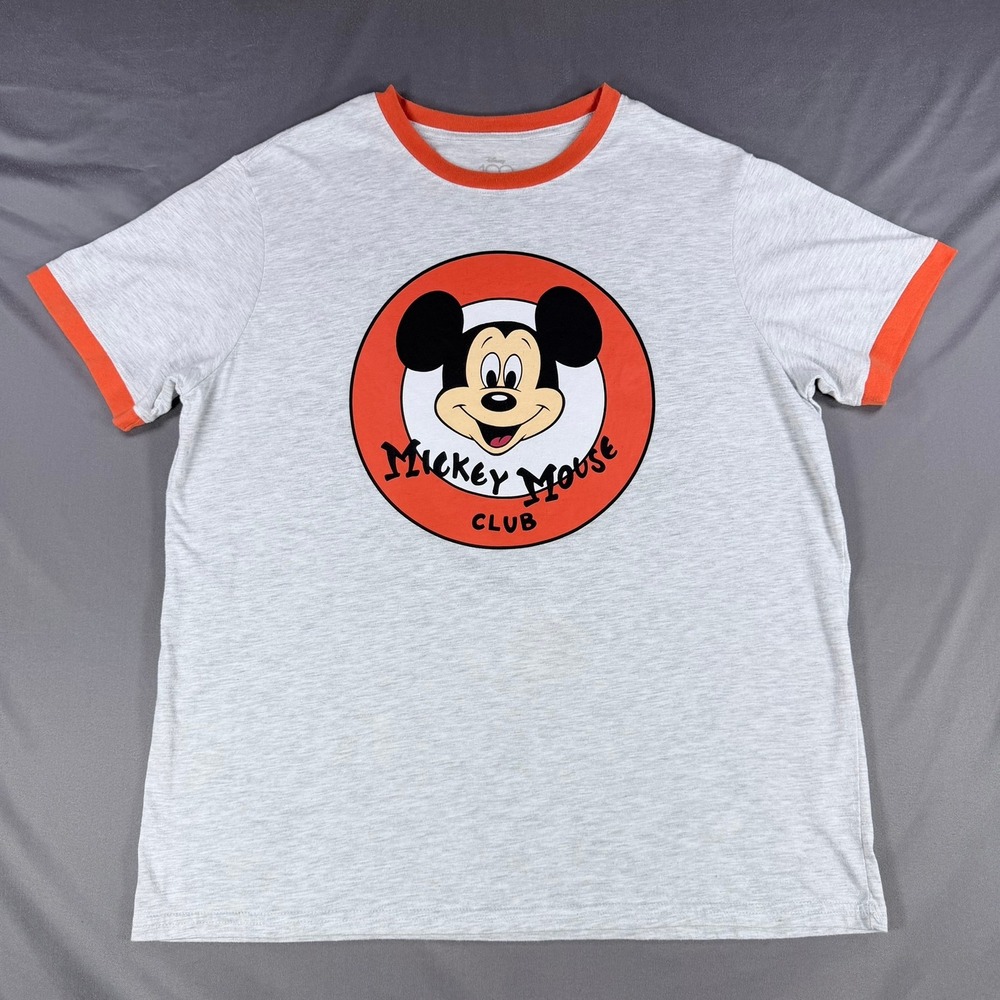 Disney Mickey Mouse Club 100th Anniversary Heather Gray Ringer T-Shirt XL